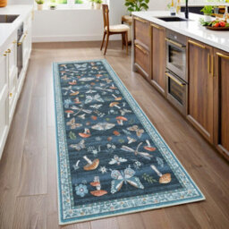 London Boutique 60X180Cm Mushroom Butterfly Runner Rug, Washable Non-Slip Low Pile Carpet For Nursery, Bedroom, Living Room, Blue - thumbnail 2