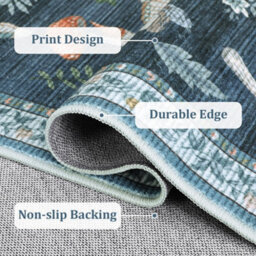 London Boutique 60X180Cm Mushroom Butterfly Runner Rug, Washable Non-Slip Low Pile Carpet For Nursery, Bedroom, Living Room, Blue - thumbnail 7