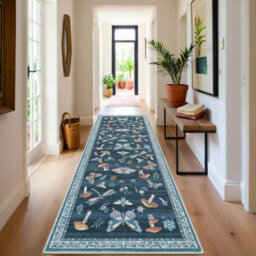 London Boutique 60X180Cm Mushroom Butterfly Runner Rug, Washable Non-Slip Low Pile Carpet For Nursery, Bedroom, Living Room, Blue - thumbnail 4