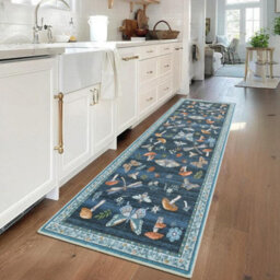 London Boutique 60X180Cm Mushroom Butterfly Runner Rug, Washable Non-Slip Low Pile Carpet For Nursery, Bedroom, Living Room, Blue - thumbnail 5