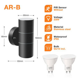 Modern Led Up Down Outdoor Wall Light 8W Gu10 Stainless Steel Ip65 No Sensor - thumbnail 2