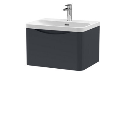 Balterley Dunwood Modern Wall Hung 1-Drawer Bathroom Vanity With Thin Edge Ceramic Basin, Dark Grey, 600mm - image 1