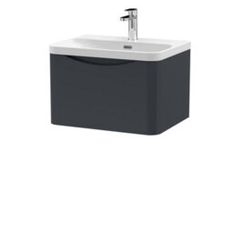 Balterley Dunwood Modern Wall Hung 1-Drawer Bathroom Vanity With Thin Edge Ceramic Basin, Dark Grey, 600mm