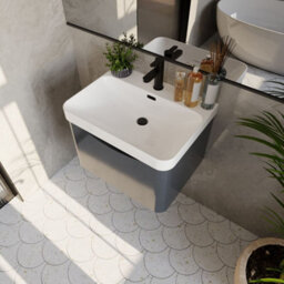 Balterley Dunwood Modern Wall Hung 1-Drawer Bathroom Vanity With Thin Edge Ceramic Basin, Dark Grey, 600mm - thumbnail 3