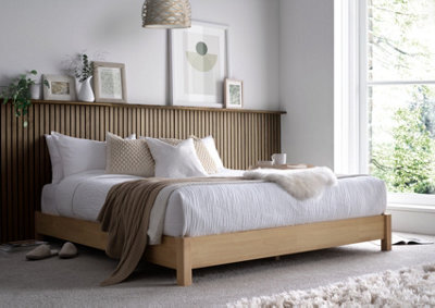 Oak Finish Bed Frame - King Size With Two Shelves - image 1