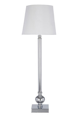 Orsina Table Lamp With Off White Silk Shade, Minimalist Iron Rod Lamp, Durable Bedside Light For Living Room