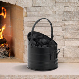 Fireside Round Coal And Ash Bucket Black Metal Scuttle 28 Cm With Carry Handle - thumbnail 7