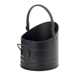 Fireside Round Coal And Ash Bucket Black Metal Scuttle 28 Cm With Carry Handle - thumbnail 6