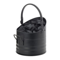 Fireside Round Coal And Ash Bucket Black Metal Scuttle 28 Cm With Carry Handle - thumbnail 3