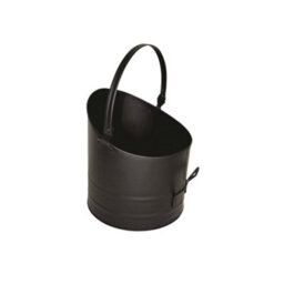 Fireside Round Coal And Ash Bucket Black Metal Scuttle 28 Cm With Carry Handle