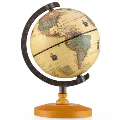 Gainoom Bronze Antique Globe Dia 14Cm Mini Rotating World Globe W/ Wooden Base - image 1