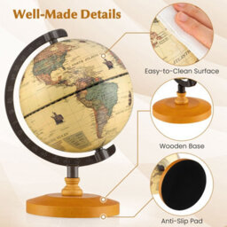 Gainoom Bronze Antique Globe Dia 14Cm Mini Rotating World Globe W/ Wooden Base - thumbnail 6