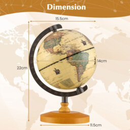 Gainoom Bronze Antique Globe Dia 14Cm Mini Rotating World Globe W/ Wooden Base - thumbnail 2