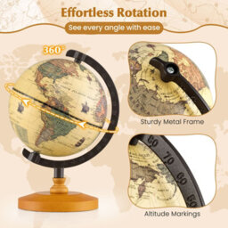 Gainoom Bronze Antique Globe Dia 14Cm Mini Rotating World Globe W/ Wooden Base - thumbnail 8
