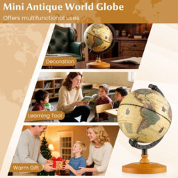 Gainoom Bronze Antique Globe Dia 14Cm Mini Rotating World Globe W/ Wooden Base - thumbnail 9
