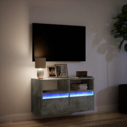 Berkfield Tv Wall Cabinet With Led Lights Concrete Grey 80X31X45 Cm - thumbnail 5