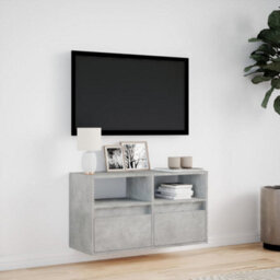 Berkfield Tv Wall Cabinet With Led Lights Concrete Grey 80X31X45 Cm - thumbnail 4
