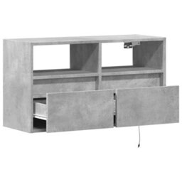 Berkfield Tv Wall Cabinet With Led Lights Concrete Grey 80X31X45 Cm - thumbnail 9