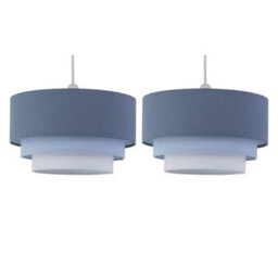 First Choice Lighting Set Of 2 Gabi Blue Ombre Linen 3 Tier Ceiling Light Shades - thumbnail 1