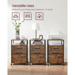 Songmics File Cabinet With Drawers, Rolling Office Filing Cabinet, Open Compartment, Steel, Industrial, Rustic Brown And Black - thumbnail 6