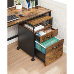 Songmics File Cabinet With Drawers, Rolling Office Filing Cabinet, Open Compartment, Steel, Industrial, Rustic Brown And Black - thumbnail 3