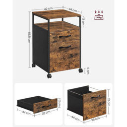 Songmics File Cabinet With Drawers, Rolling Office Filing Cabinet, Open Compartment, Steel, Industrial, Rustic Brown And Black - thumbnail 8