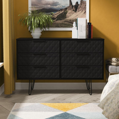 Anzio Matt Black Ash 6 Drawer Chest (H)737mm (W)1130mm (D)395mm - image 1