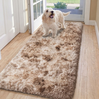 Oxford Homeware Shaggy Rug Anti-Slip Washable Soft Fluffy Living Room And Bedroom Rug (Mottled Beige, 60X220Cm) - image 1