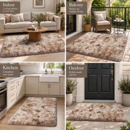 Oxford Homeware Shaggy Rug Anti-Slip Washable Soft Fluffy Living Room And Bedroom Rug (Mottled Beige, 60X220Cm) - thumbnail 3
