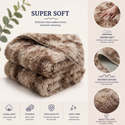 Oxford Homeware Shaggy Rug Anti-Slip Washable Soft Fluffy Living Room And Bedroom Rug (Mottled Beige, 60X220Cm) - thumbnail 4