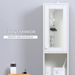 Kleankin Tall Bathroom Storage Cabinet Narrow Freestanding Cabinet With Mirror - thumbnail 4