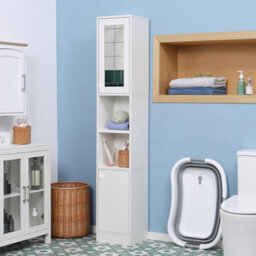 Kleankin Tall Bathroom Storage Cabinet Narrow Freestanding Cabinet With Mirror - thumbnail 1