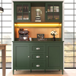 Btm Tall Sideboard With Led, 120X40X179Cm, 4 Doors And 3 Drawers, Black Or Green - thumbnail 4