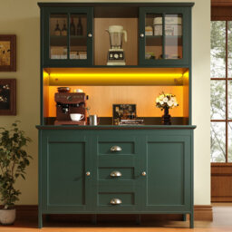 Btm Tall Sideboard With Led, 120X40X179Cm, 4 Doors And 3 Drawers, Black Or Green - thumbnail 5