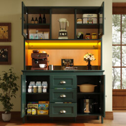Btm Tall Sideboard With Led, 120X40X179Cm, 4 Doors And 3 Drawers, Black Or Green - thumbnail 3