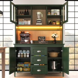 Btm Tall Sideboard With Led, 120X40X179Cm, 4 Doors And 3 Drawers, Black Or Green - thumbnail 6