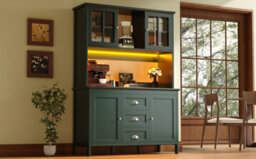 Btm Tall Sideboard With Led, 120X40X179Cm, 4 Doors And 3 Drawers, Black Or Green - thumbnail 7