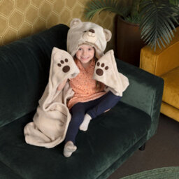 Noxxiez Kids Animal Hooded Blanket - Teddy Bear - thumbnail 2