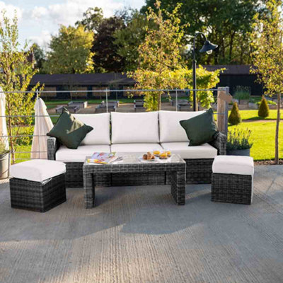 Primrose Living Luxury Rattan Iris 5 Seater Garden Furniture Sofa Set With Open Coffee Table In Stone - image 1