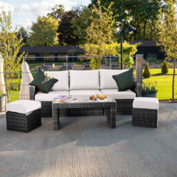 Primrose Living Luxury Rattan Iris 5 Seater Garden Furniture Sofa Set With Open Coffee Table In Stone - thumbnail 1