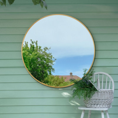 Mirroroutlet The Fenestra Gold Edged Circular Modern Garden Wall Mirror 120Cm Diameter - image 1