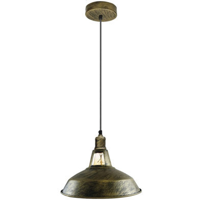 Led Pendant Light With Vintage Brass Shade, E27 Uk Holder, Slotted Socket - image 1