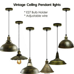 Led Pendant Light With Vintage Brass Shade, E27 Uk Holder, Slotted Socket - thumbnail 4