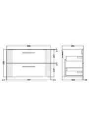 Hudson Reed Deco Wall Hung 2-Drawer Vanity Unit, Stylish Modern Vanity Unit In Bathroom With Bar Handle Design, Satin Green - thumbnail 2