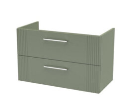 Hudson Reed Deco Wall Hung 2-Drawer Vanity Unit, Stylish Modern Vanity Unit In Bathroom With Bar Handle Design, Satin Green - thumbnail 1