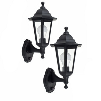 Valuelights Mayfair 2 X Style Black Outdoor Security Pir Motion Sensor Ip44 Rated Wall Light Lanterns With Led Bulb - image 1
