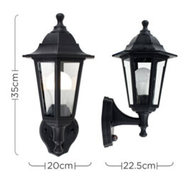 Valuelights Mayfair 2 X Style Black Outdoor Security Pir Motion Sensor Ip44 Rated Wall Light Lanterns With Led Bulb - thumbnail 8