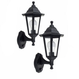 Valuelights Mayfair 2 X Style Black Outdoor Security Pir Motion Sensor Ip44 Rated Wall Light Lanterns With Led Bulb - thumbnail 2