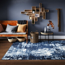 Loomed Navy Blue White Distressed Abstract Living Room Rug 120X170Cm - thumbnail 1