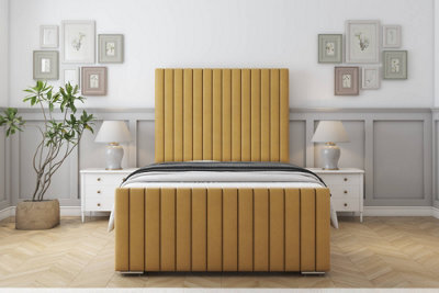 "Sloomy Madison Mustard Plush Bed Frame With Mattress With 50"" Upholstered Headboard 5' King" - image 1